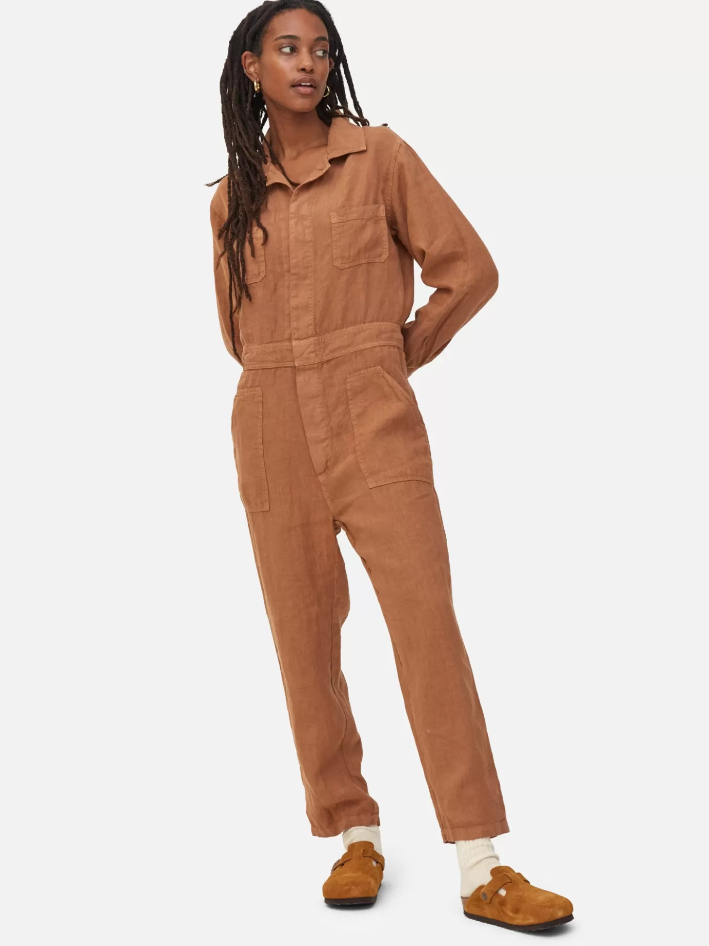 Women MATE the Label Linen Long Sleeve Jumpsuit