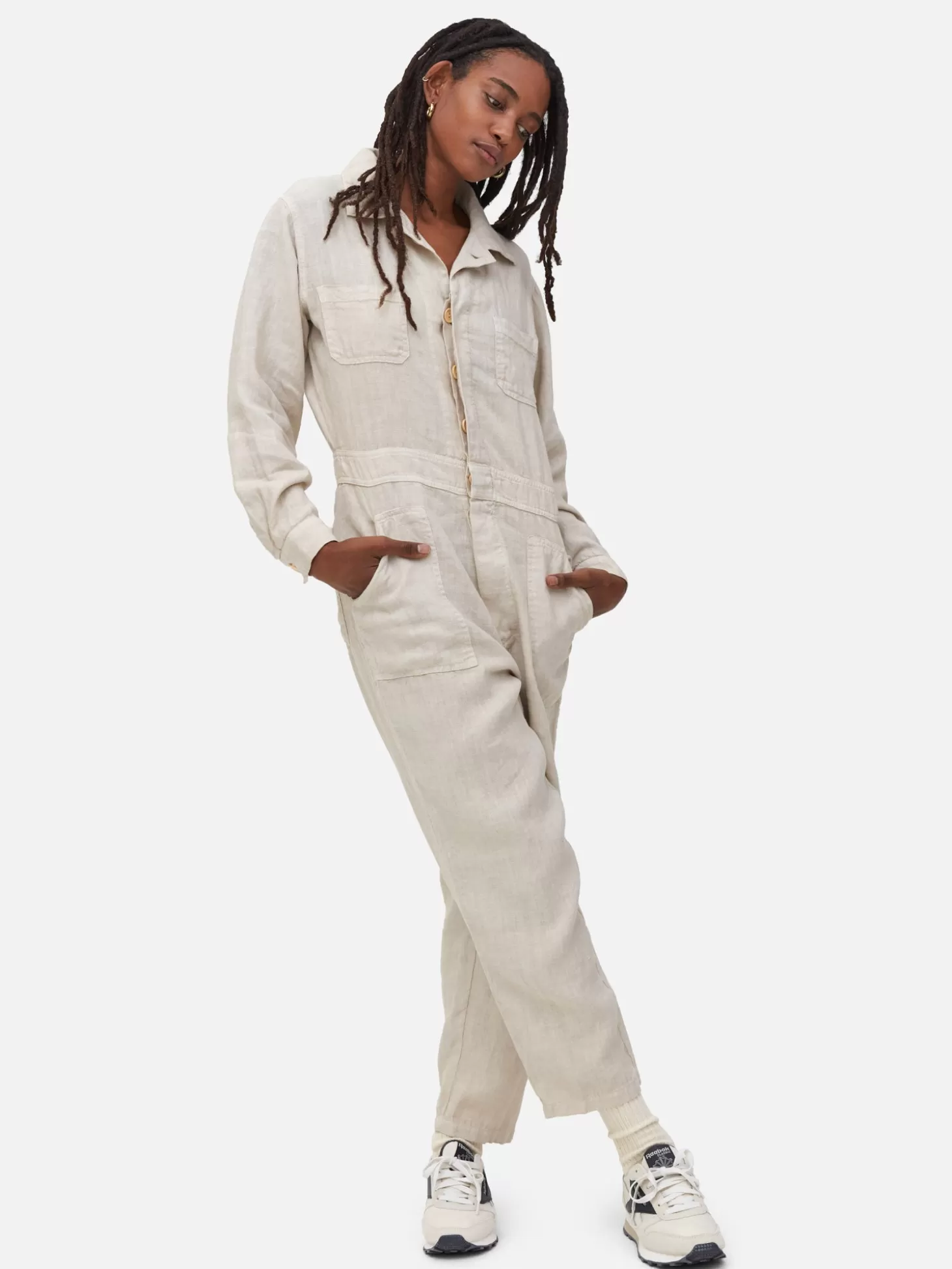 Women MATE the Label Linen Long Sleeve Jumpsuit