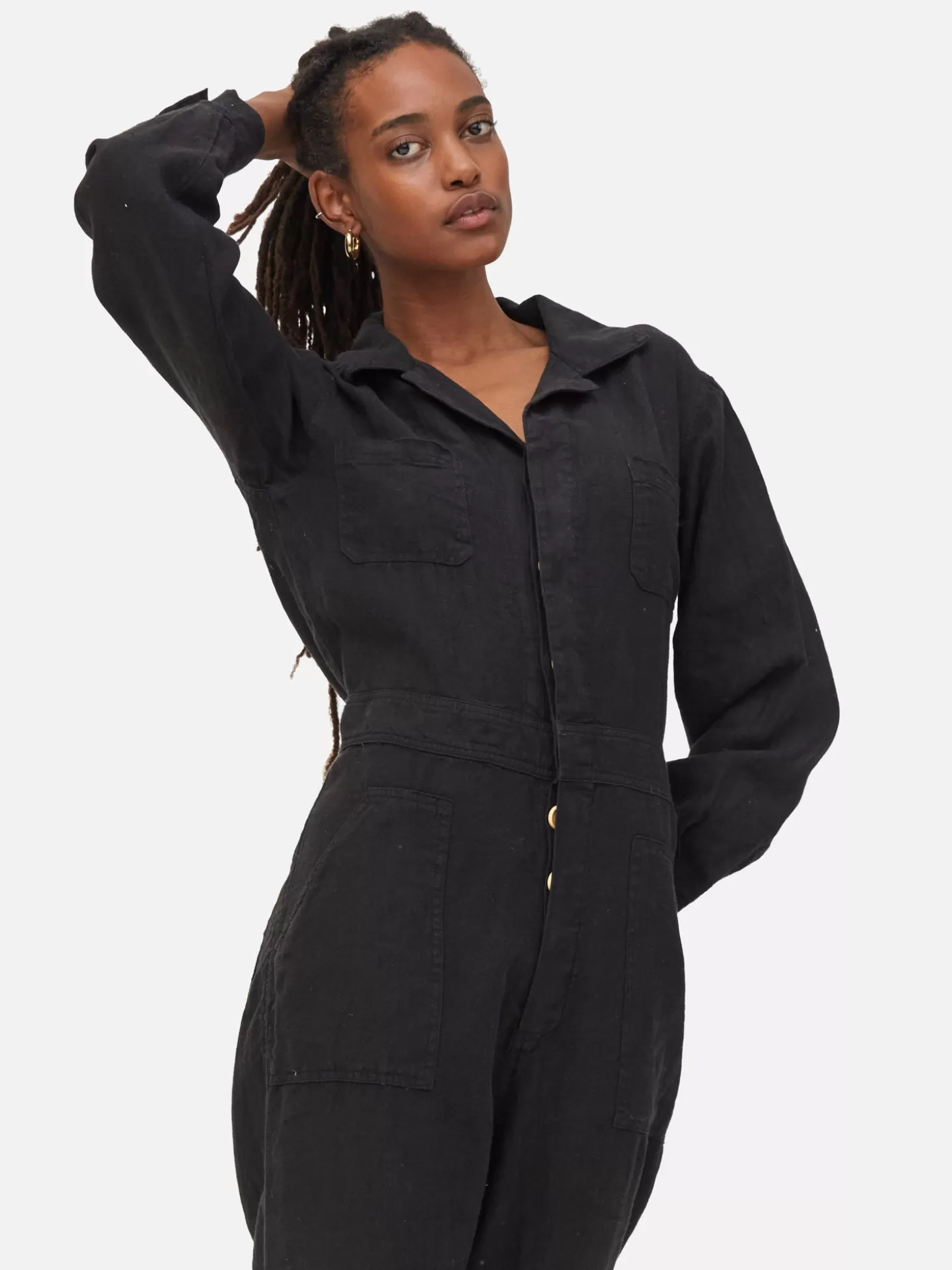 Women MATE the Label Linen Long Sleeve Jumpsuit