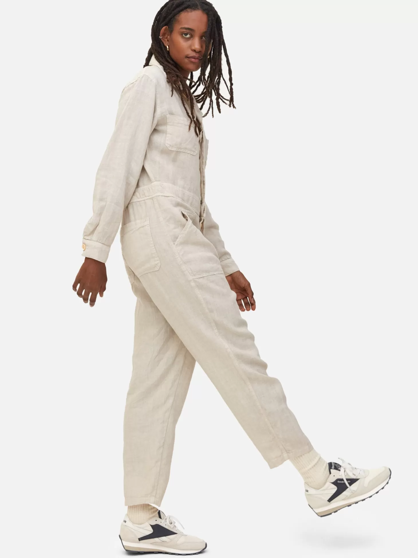 Women MATE the Label Linen Long Sleeve Jumpsuit