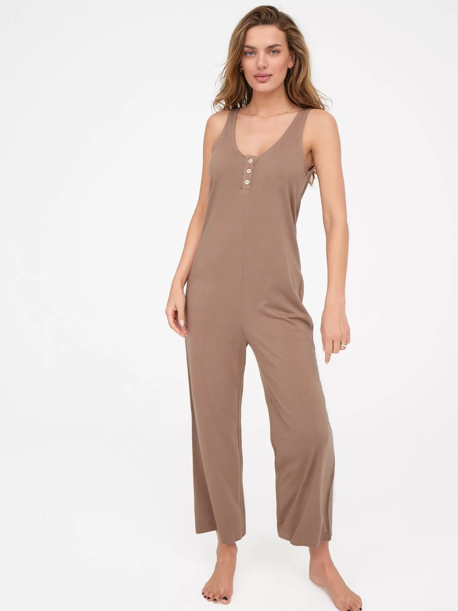 Women MATE the Label Tencel Lounge Henley Jumpsuit