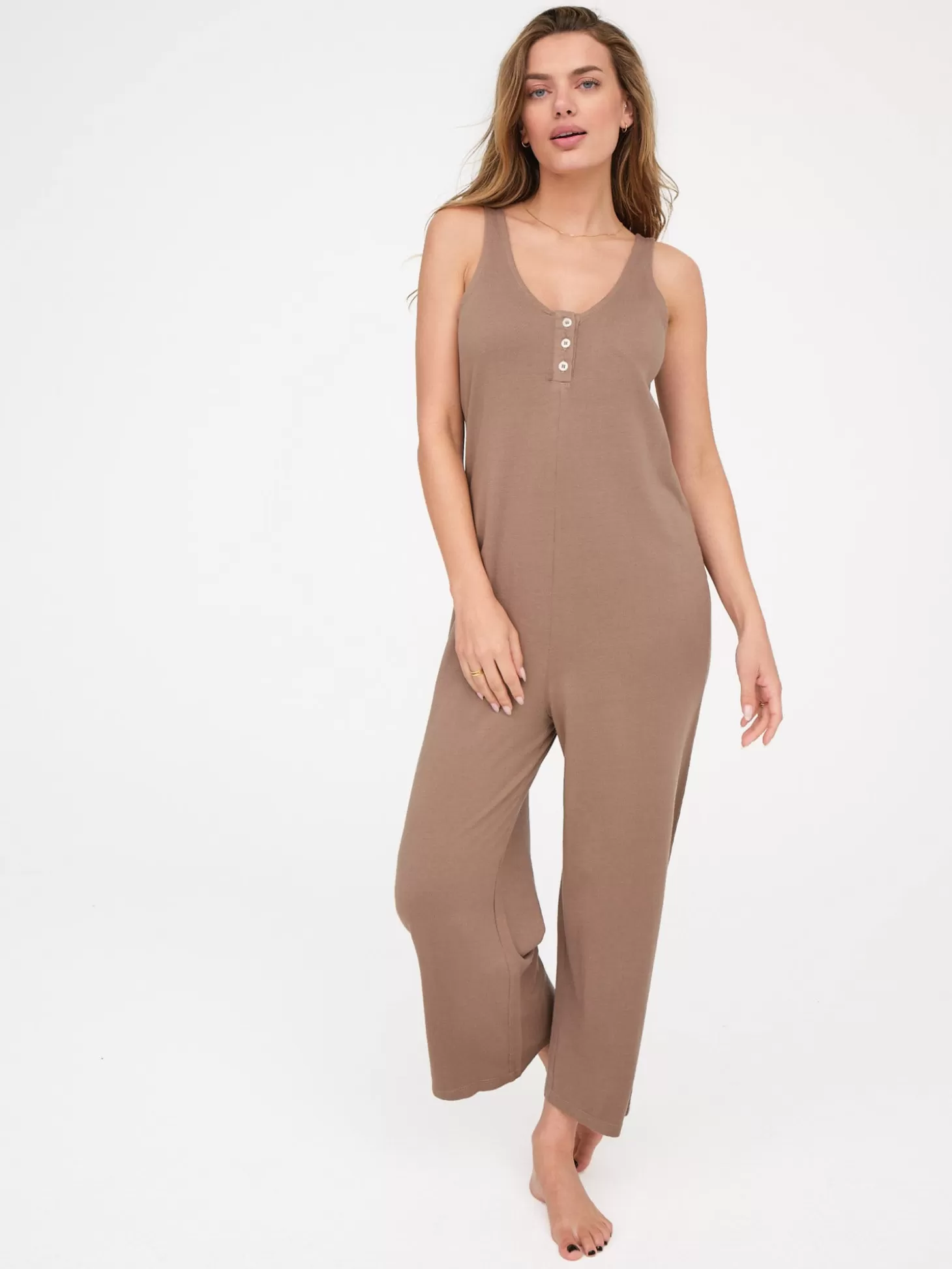 Women MATE the Label Tencel Lounge Henley Jumpsuit