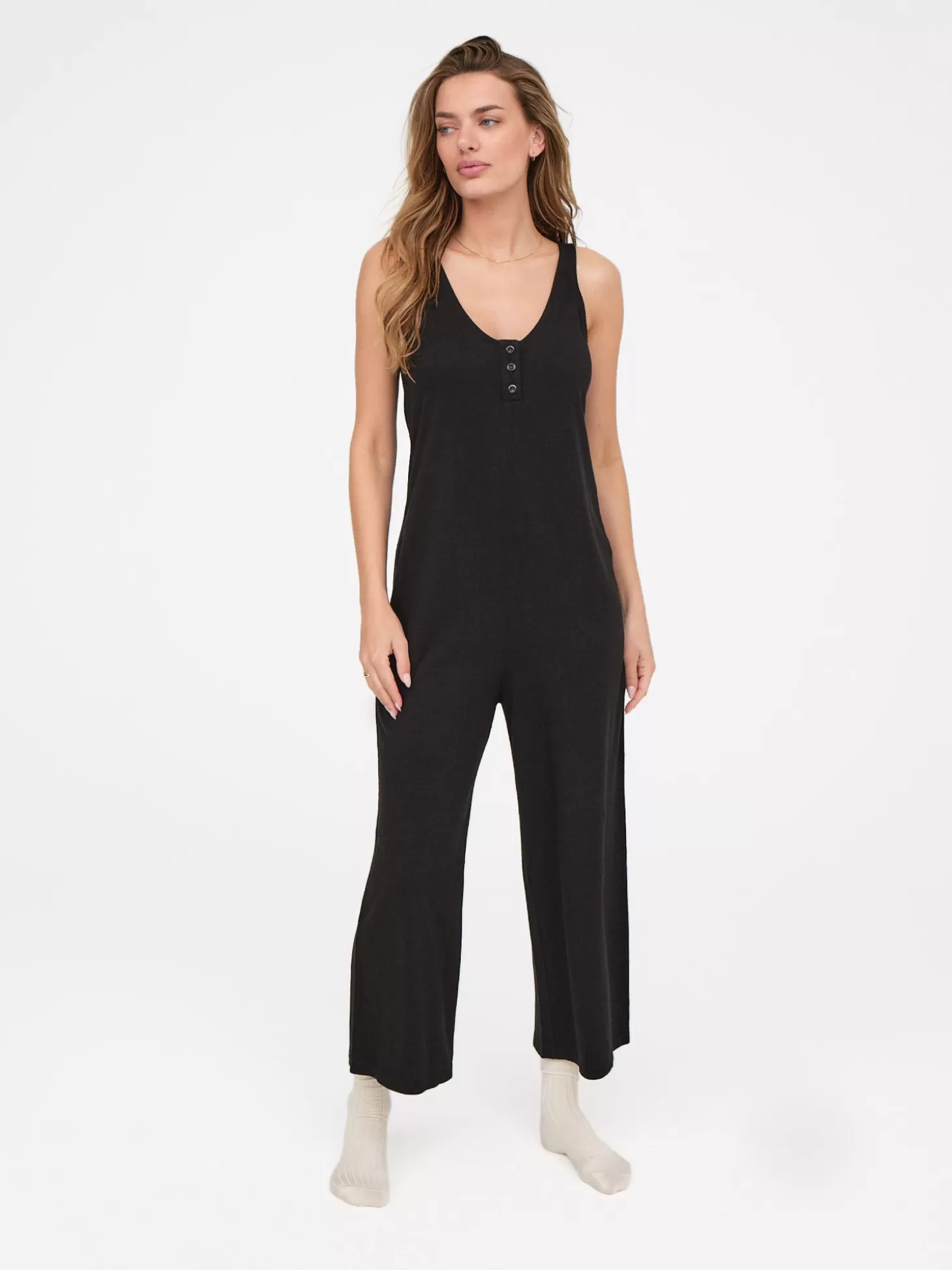 Women MATE the Label Tencel Lounge Henley Jumpsuit